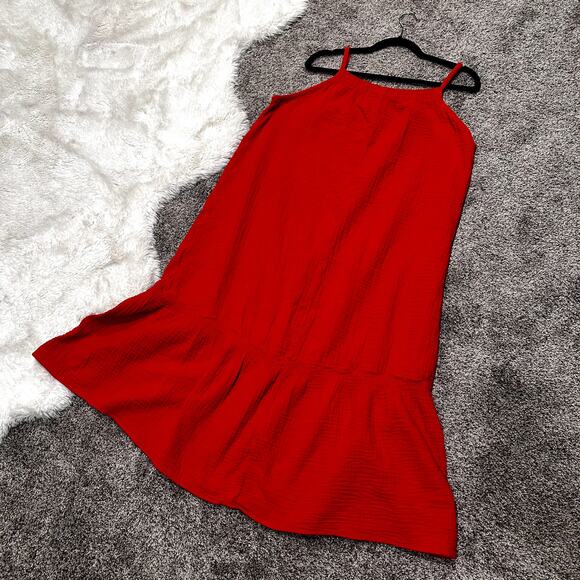 H&M Red Cotton Summer Gauzy Dress Size Large - Picture 7 of 7